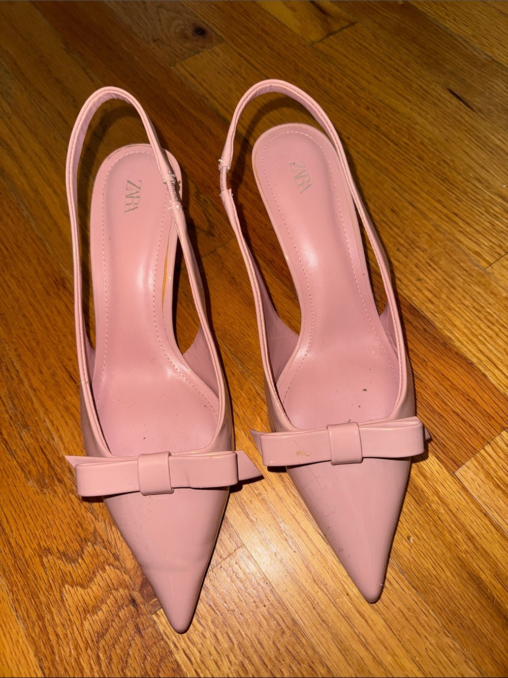 ZARA Blush Pink Pointed Slingback Pumps with Bow